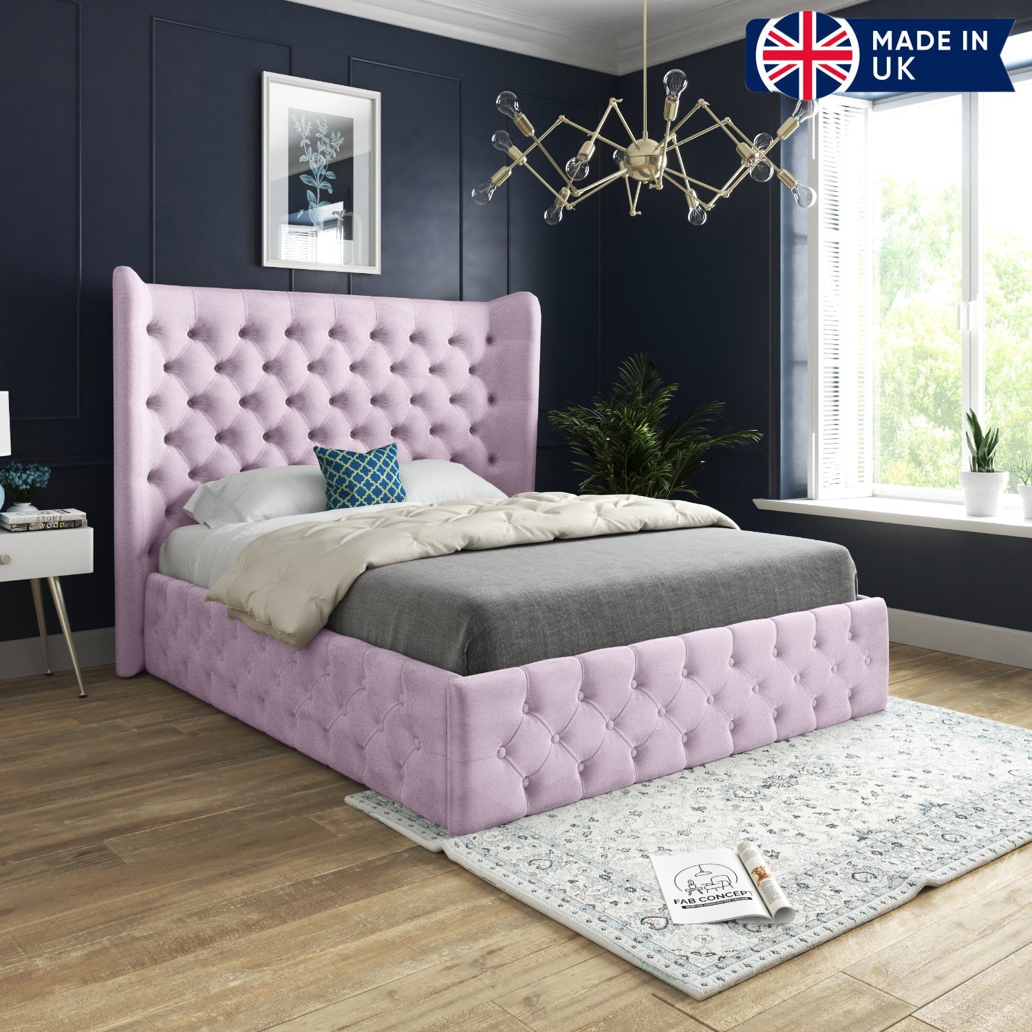 Florence Wide Winged Upholstered Soft Velvet Bed Frame