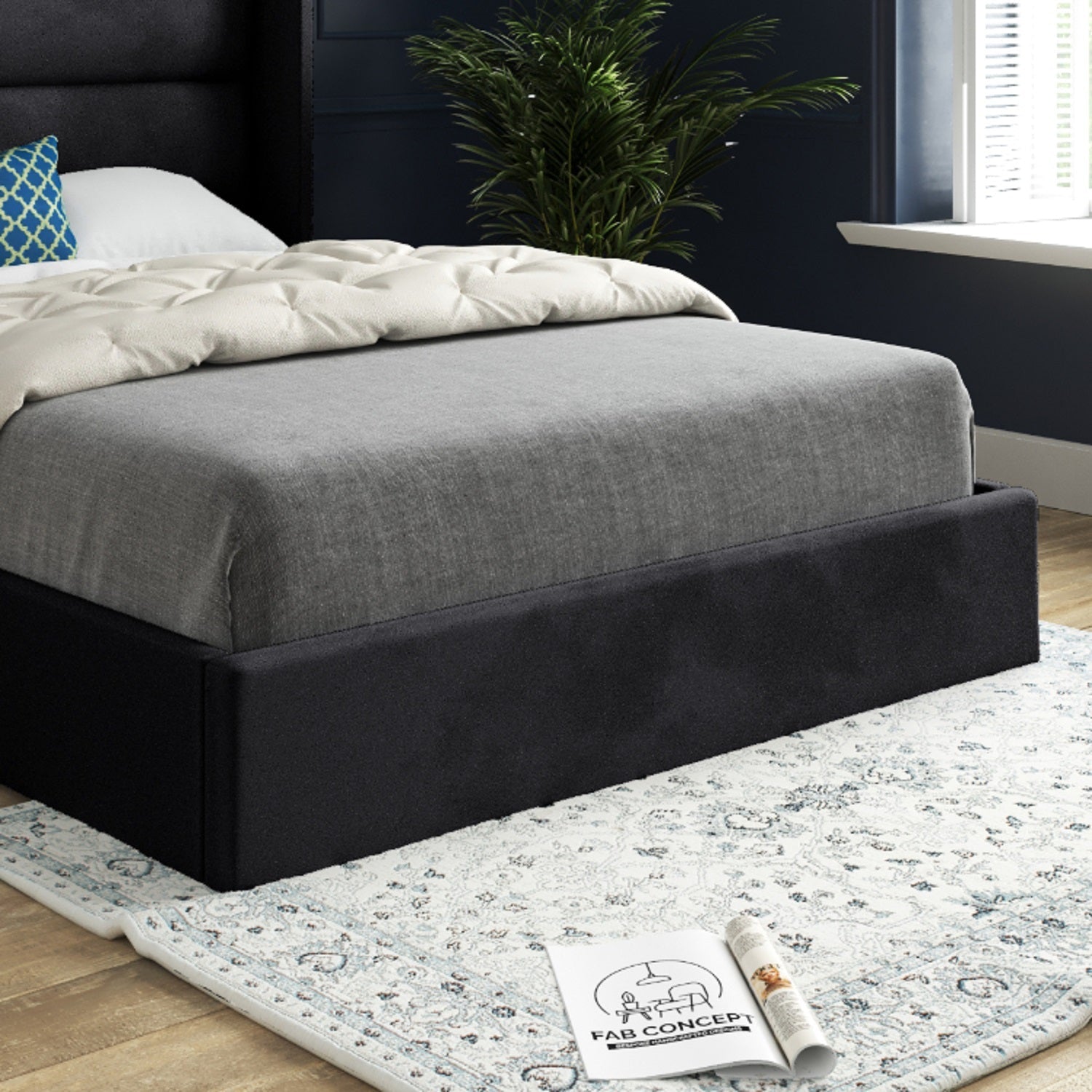 Nuno Straight Winged Upholstered Soft Velvet Bed Frame