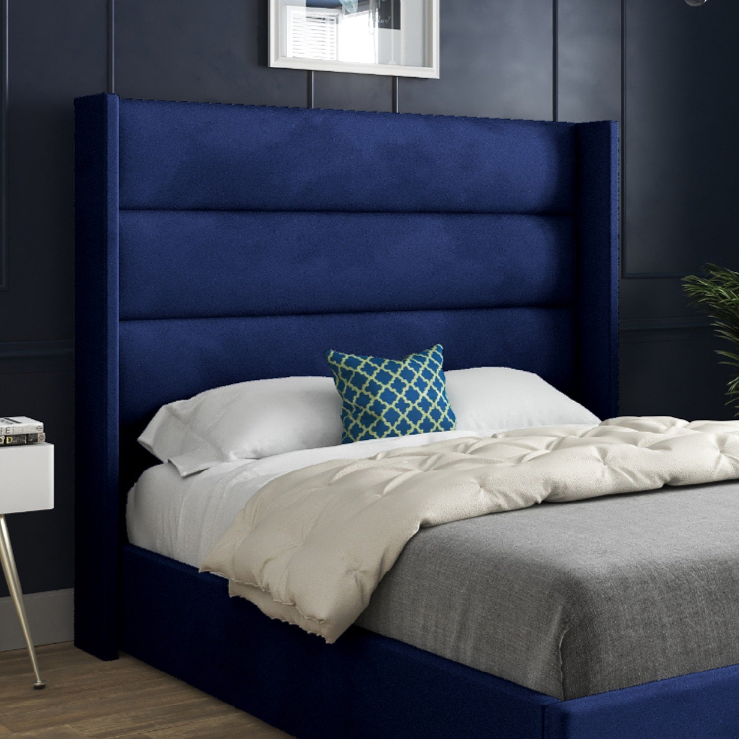 Nuno Straight Winged Upholstered Soft Velvet Bed Frame