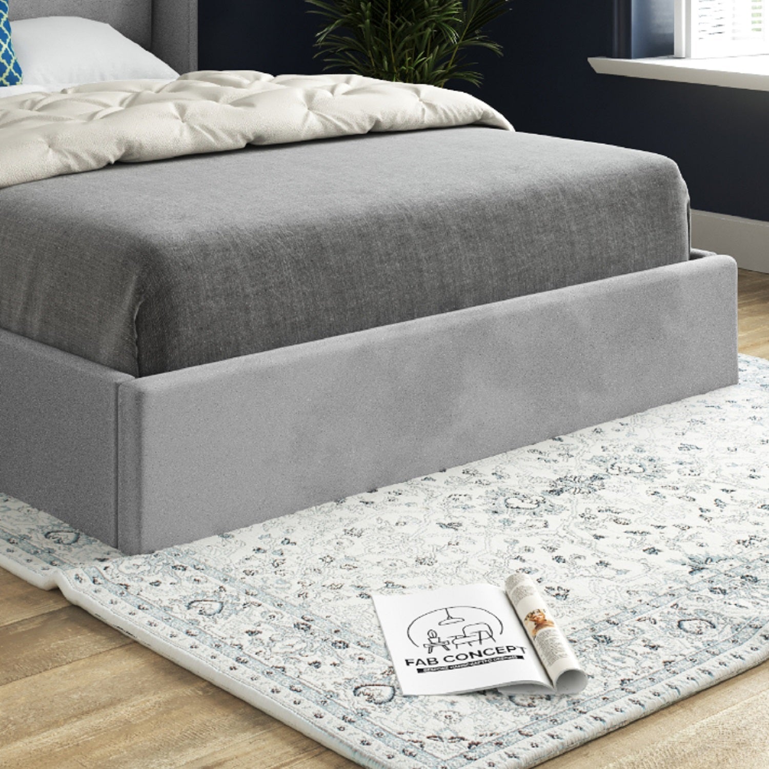 Nuno Straight Winged Upholstered Soft Velvet Bed Frame