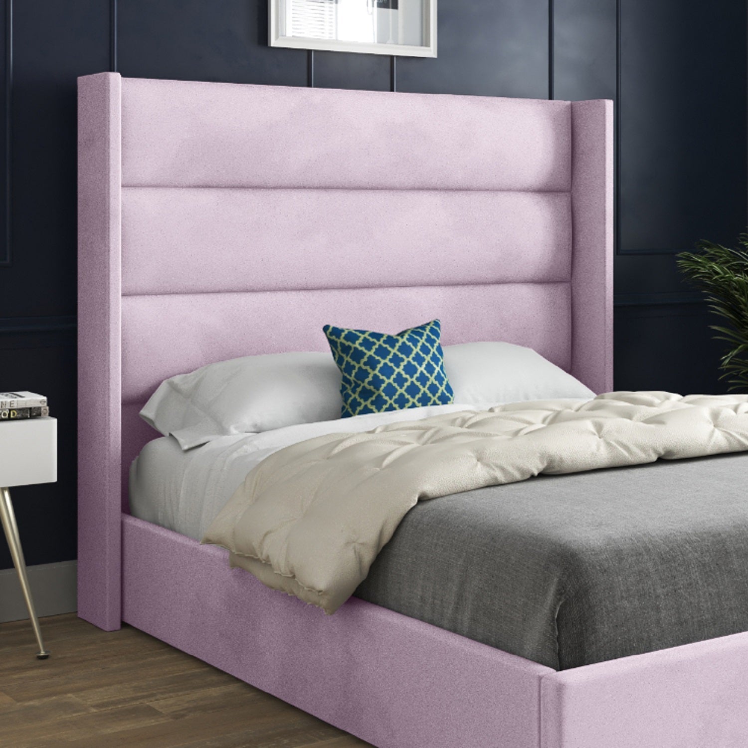 Nuno Straight Winged Upholstered Soft Velvet Bed Frame