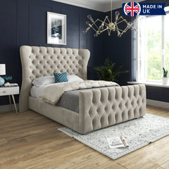 Parma Wide Curved Winged Upholstered Soft Velvet Bed Frame