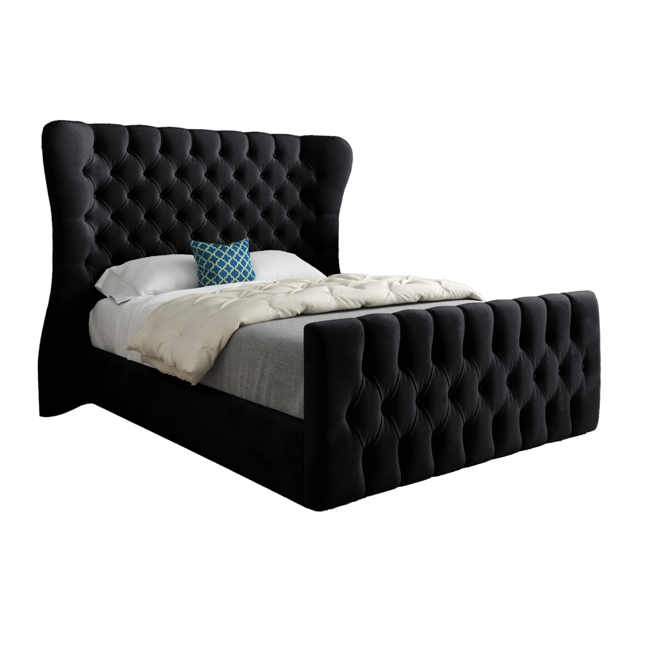 Parma Wide Curved Winged Upholstered Soft Velvet Bed Frame