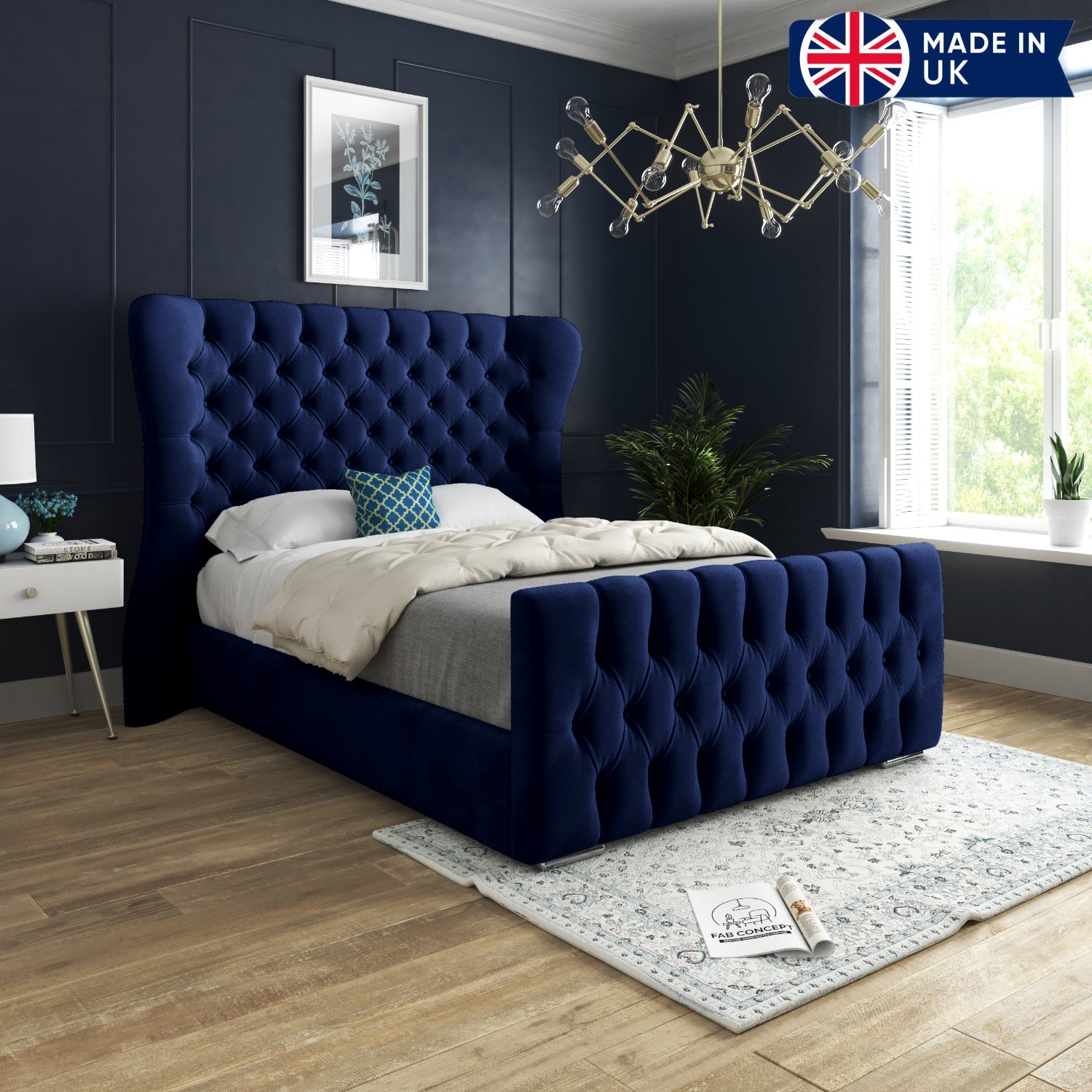 Parma Wide Curved Winged Upholstered Soft Velvet Bed Frame