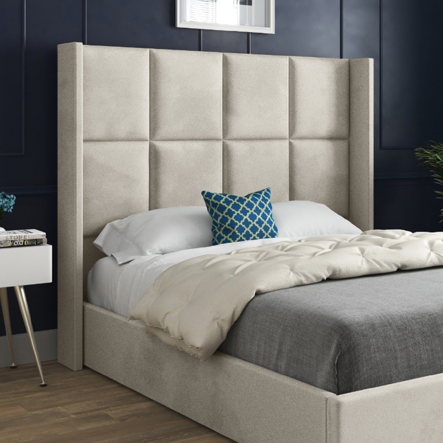 Quanta Straight Winged Upholstered Soft Velvet Bed Frame