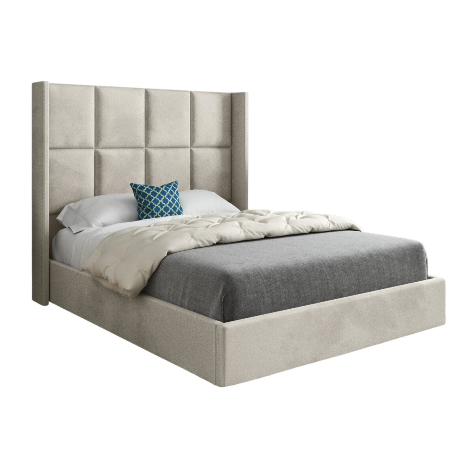 Quanta Straight Winged Upholstered Soft Velvet Bed Frame