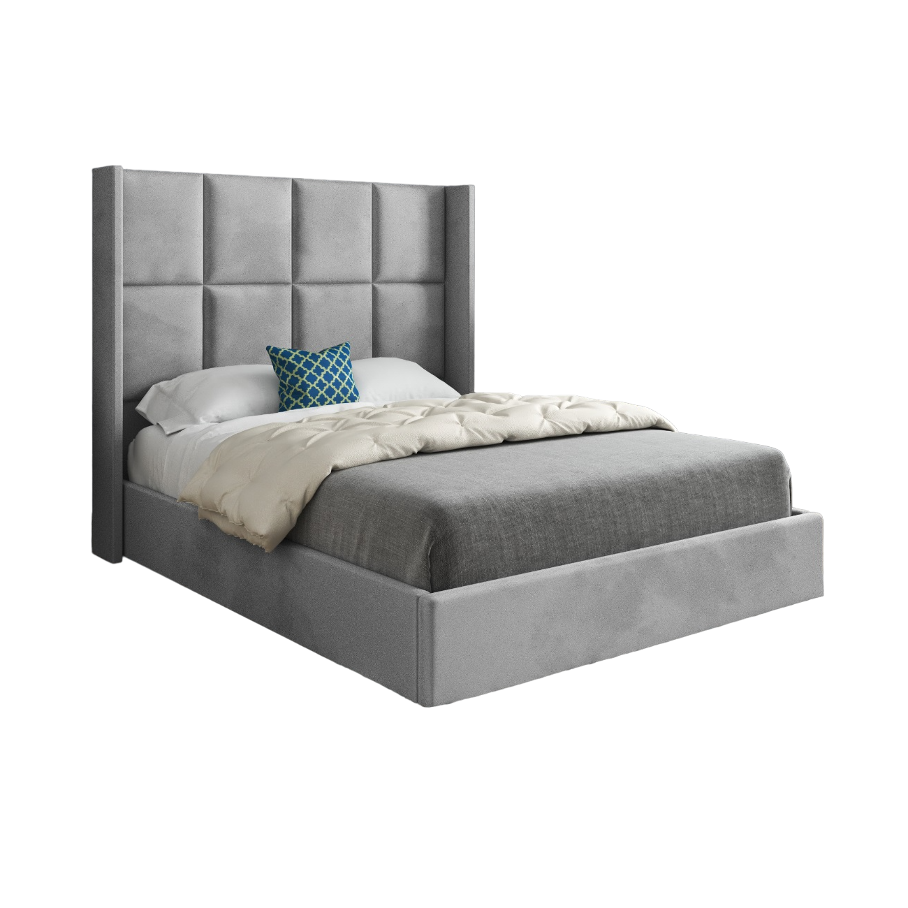 Quanta Straight Winged Upholstered Soft Velvet Bed Frame