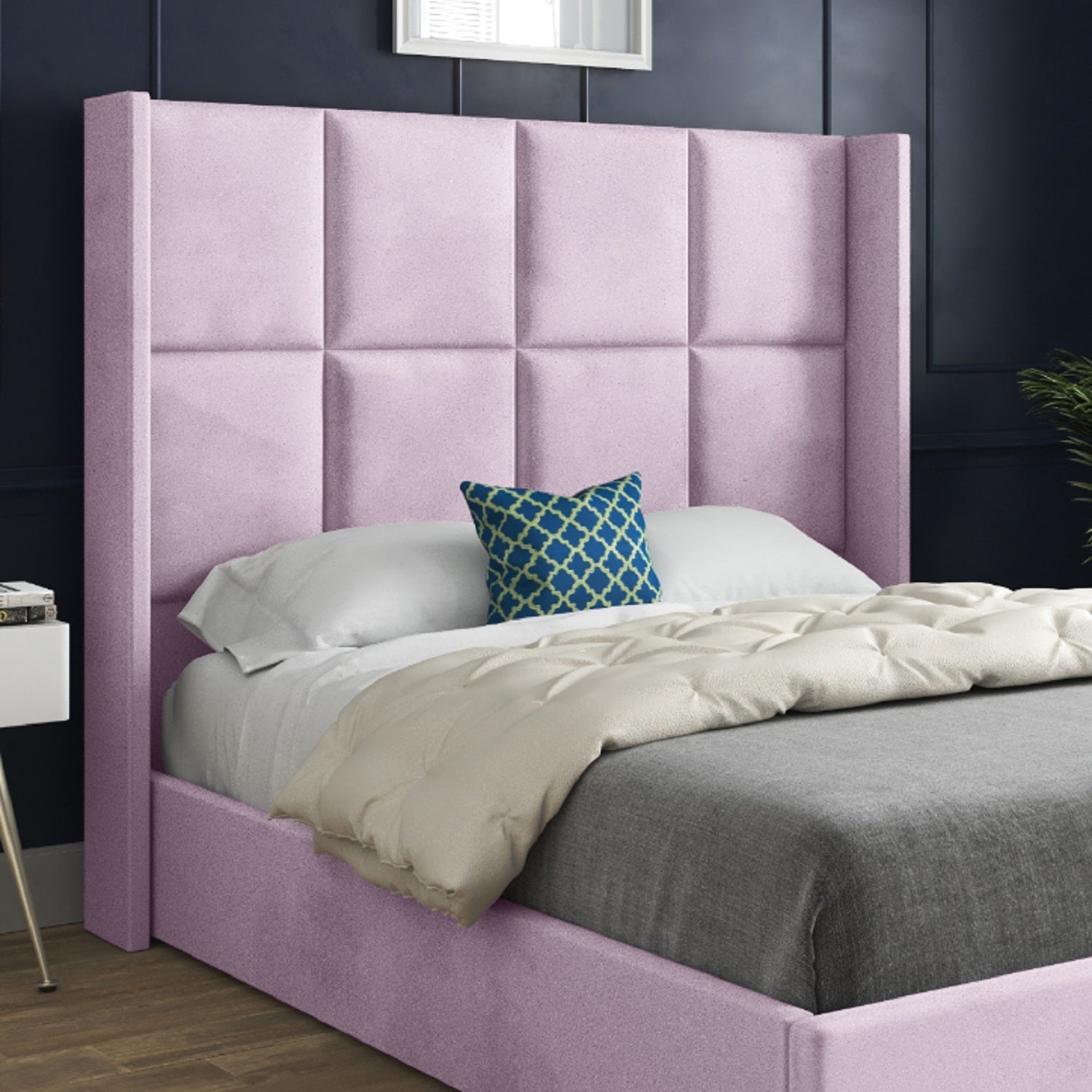 Quanta Straight Winged Upholstered Soft Velvet Bed Frame
