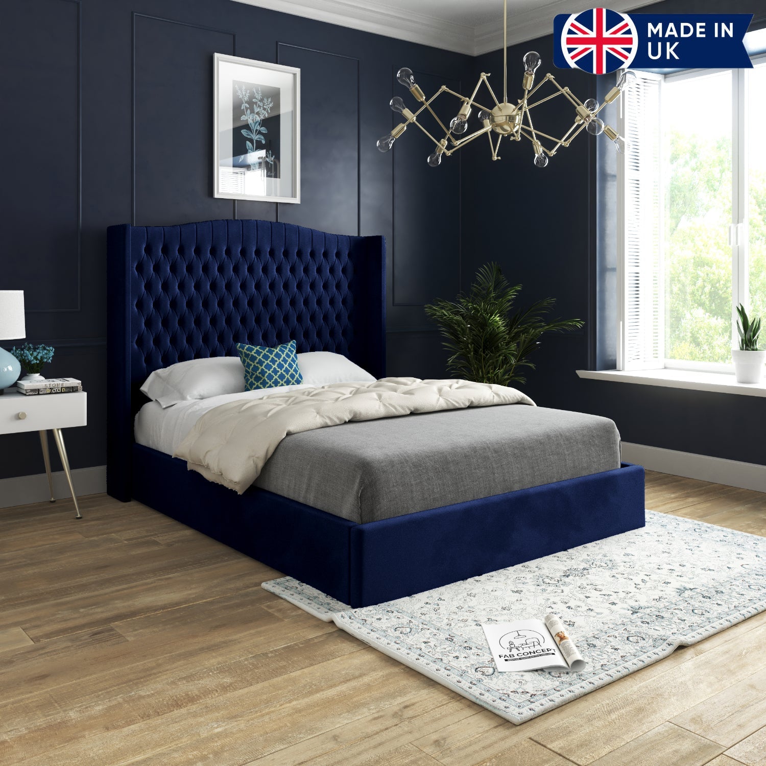 Rana Curved Top Winged Upholstered Soft Velvet Bed Frame