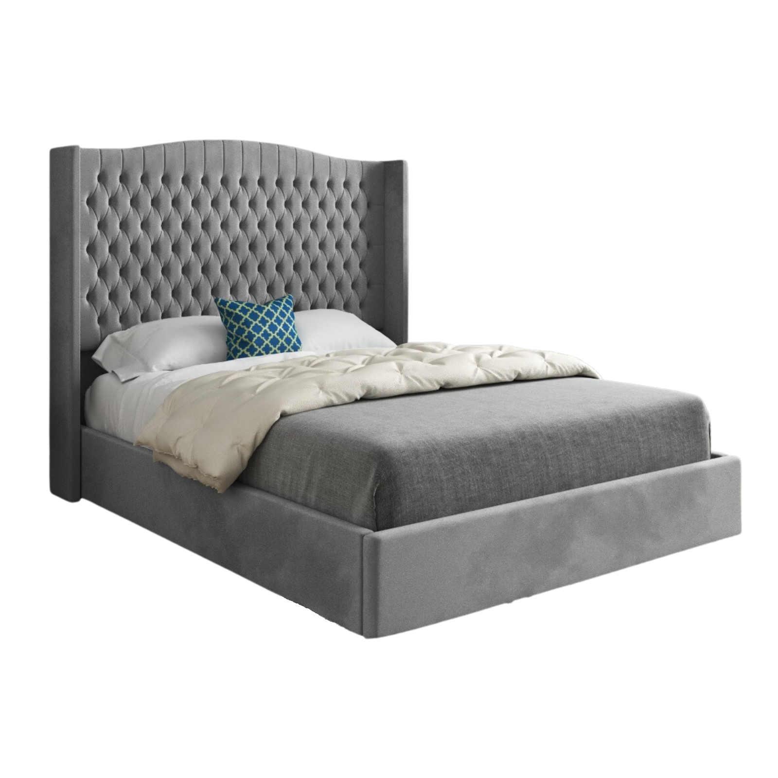 Rana Curved Top Winged Upholstered Soft Velvet Bed Frame