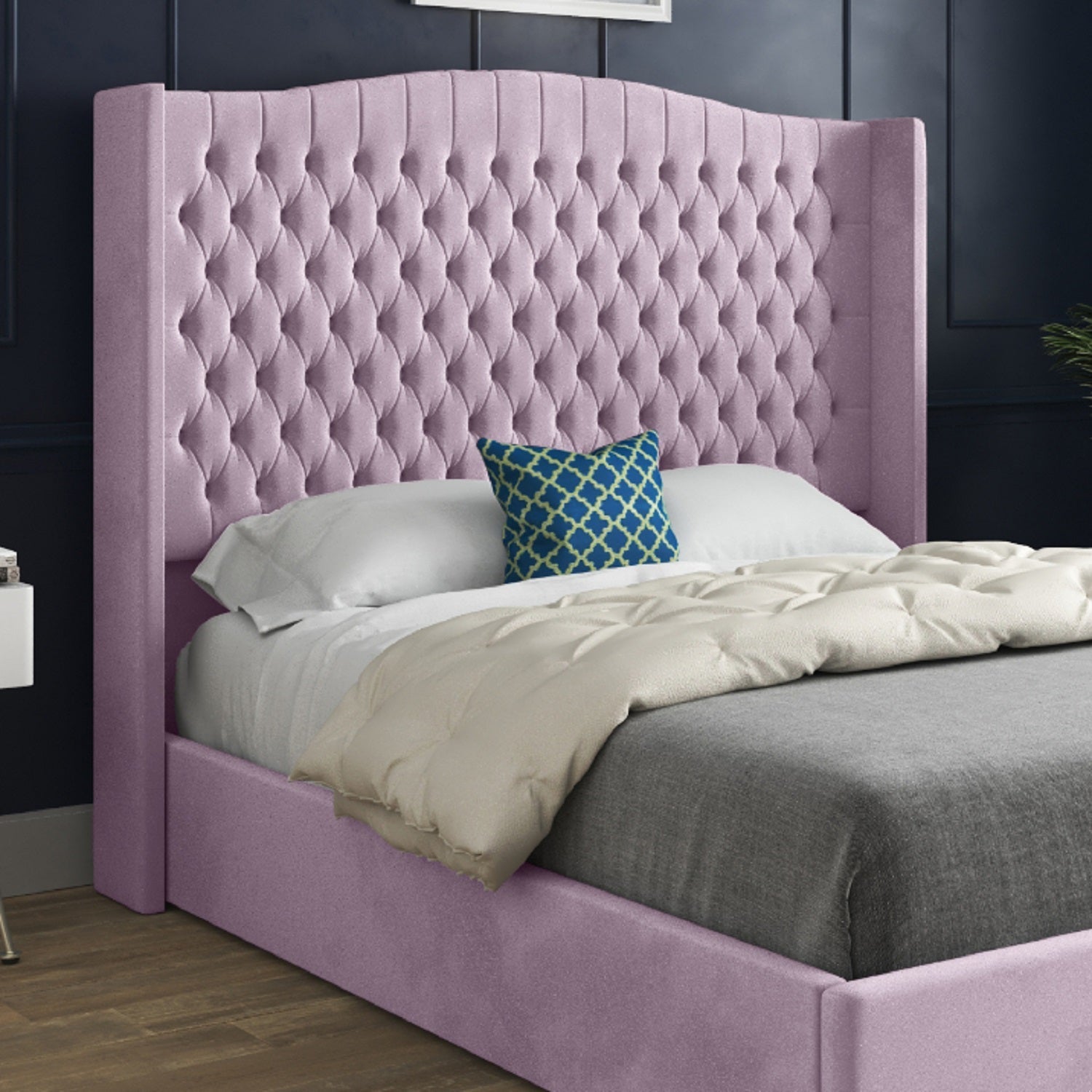 Rana Curved Top Winged Upholstered Soft Velvet Bed Frame