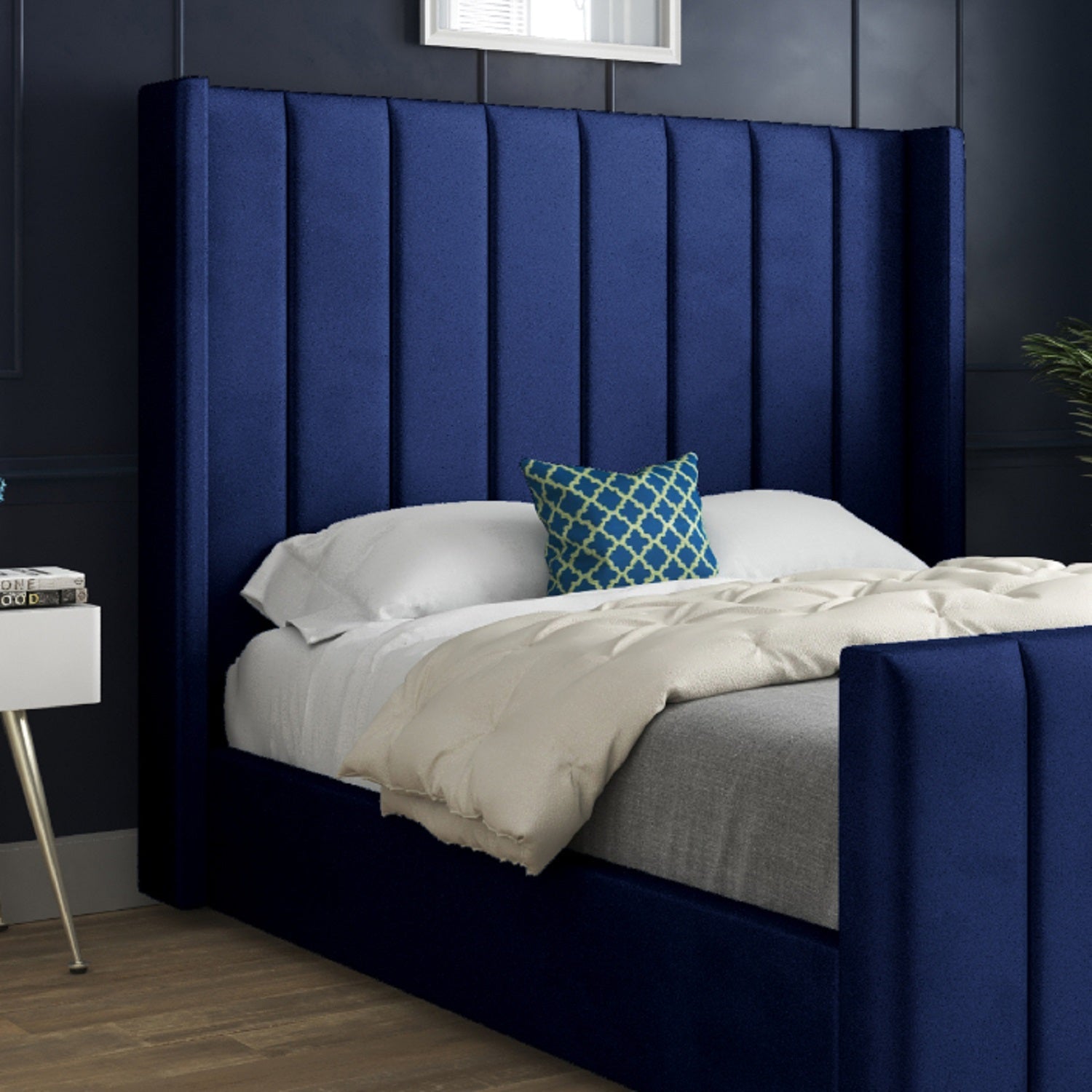 Romano Straight Winged Upholstered Soft Velvet Bed Frame