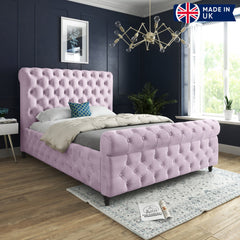 Savana Sleigh Upholstered Soft Velvet Bed Frame