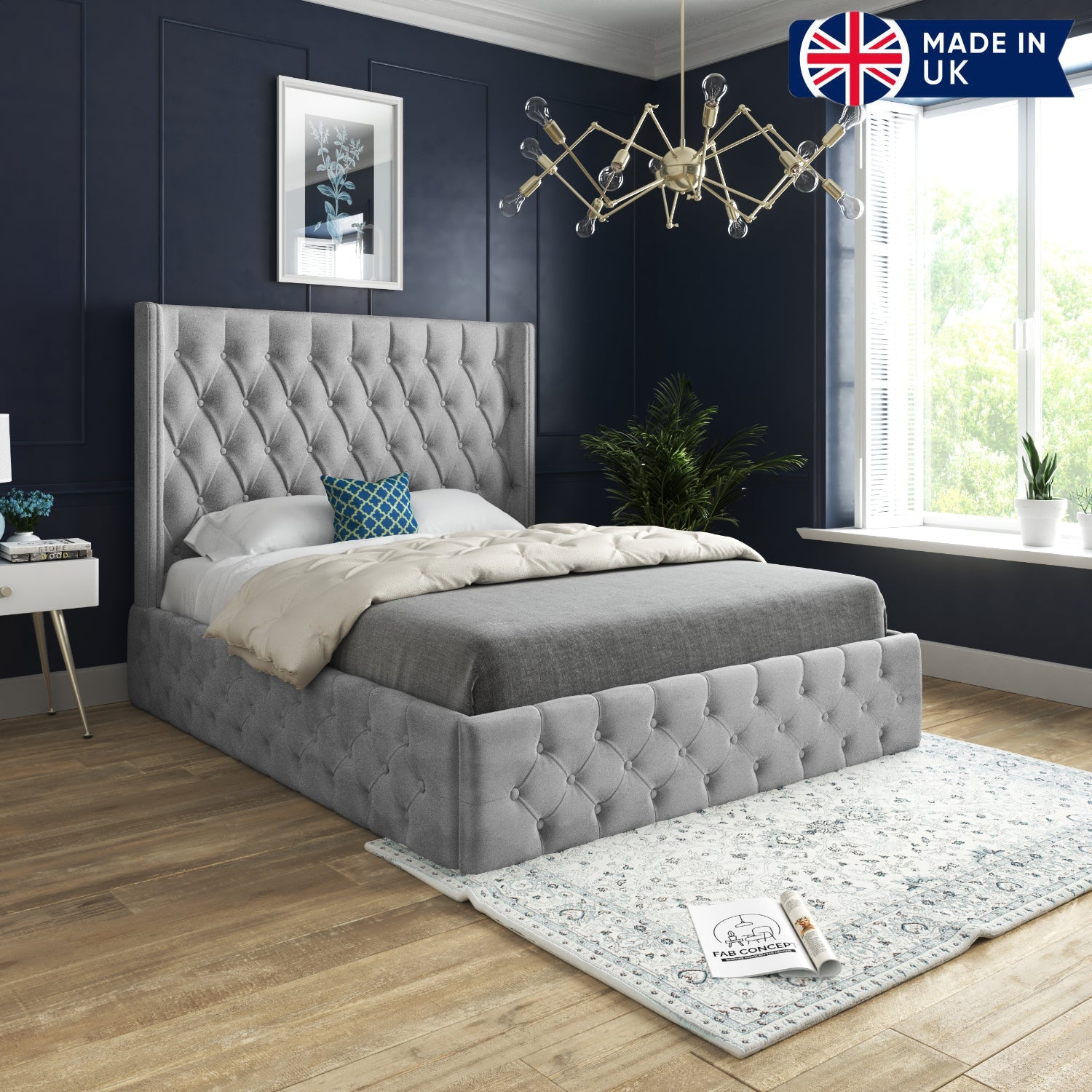 Turin Straight Winged Upholstered Soft Velvet Bed Frame