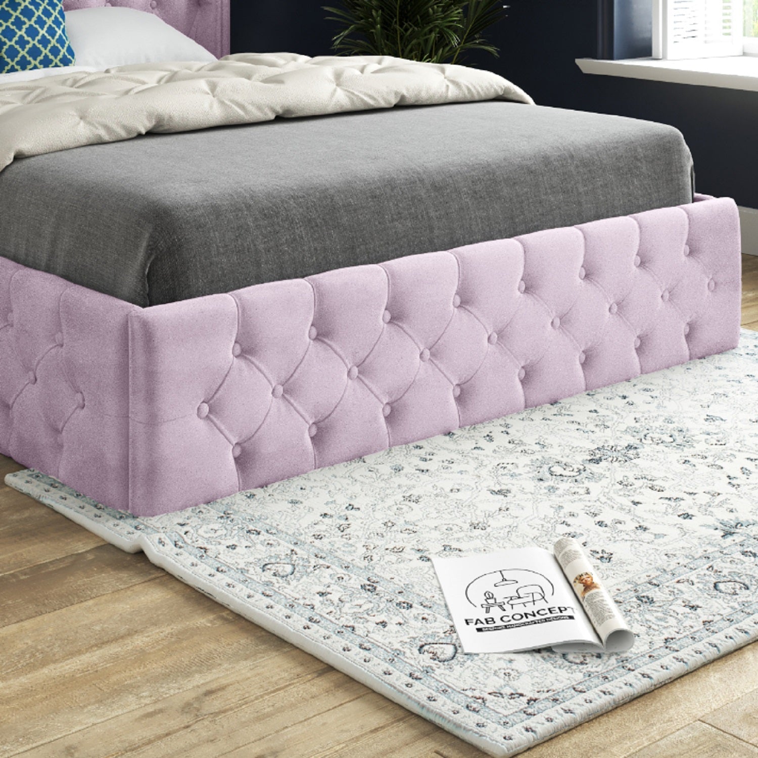 Turin Straight Winged Upholstered Soft Velvet Bed Frame