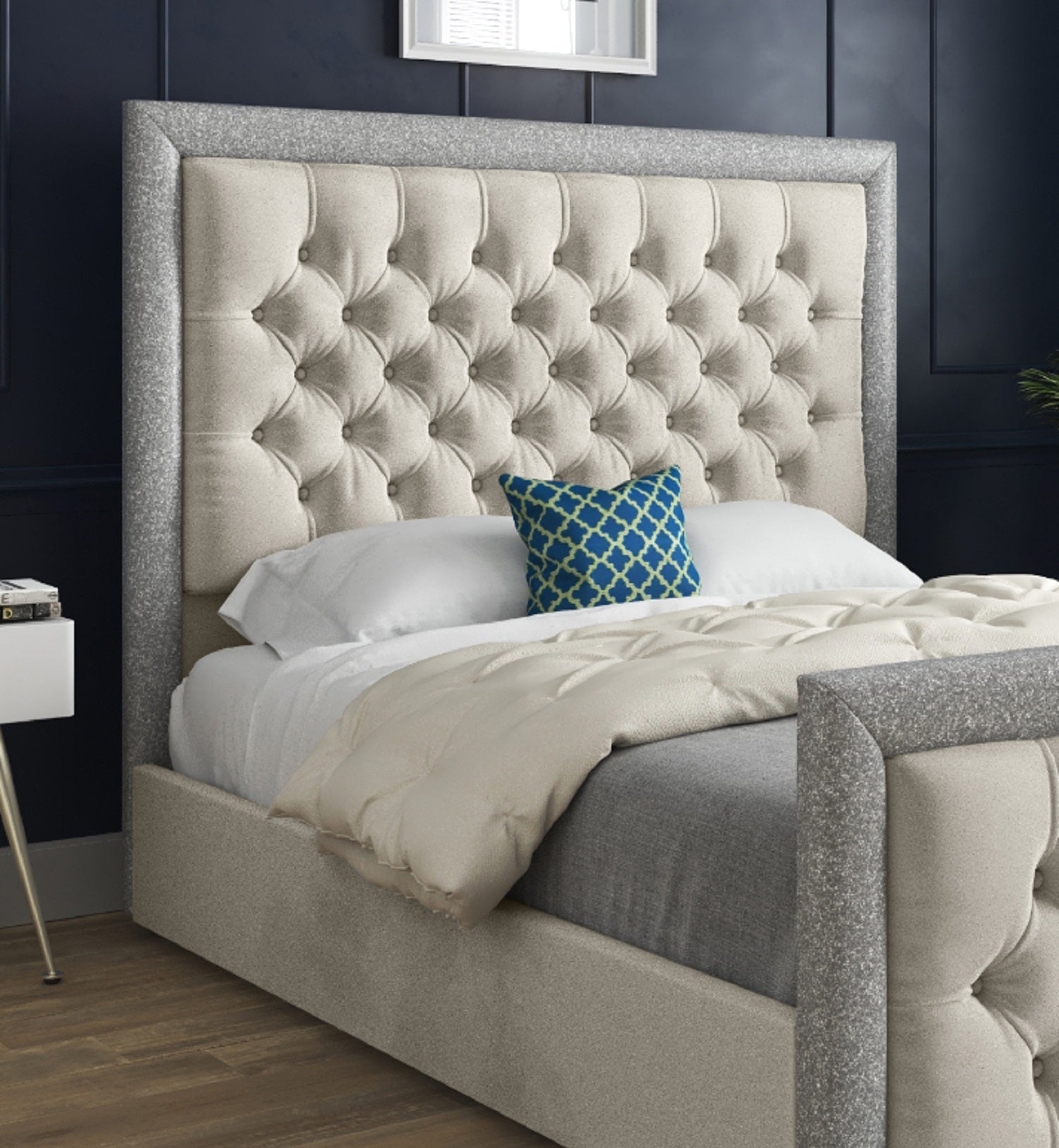 Venice Glitter Border Upholstered Soft Velvet Bed Frame