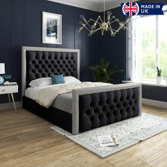 Venice Glitter Border Upholstered Soft Velvet Bed Frame