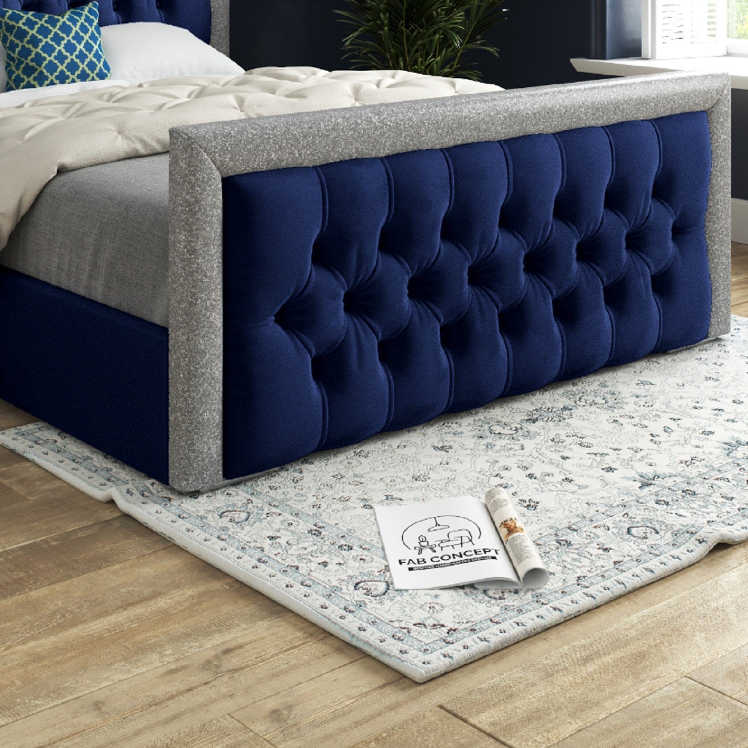 Venice Glitter Border Upholstered Soft Velvet Bed Frame