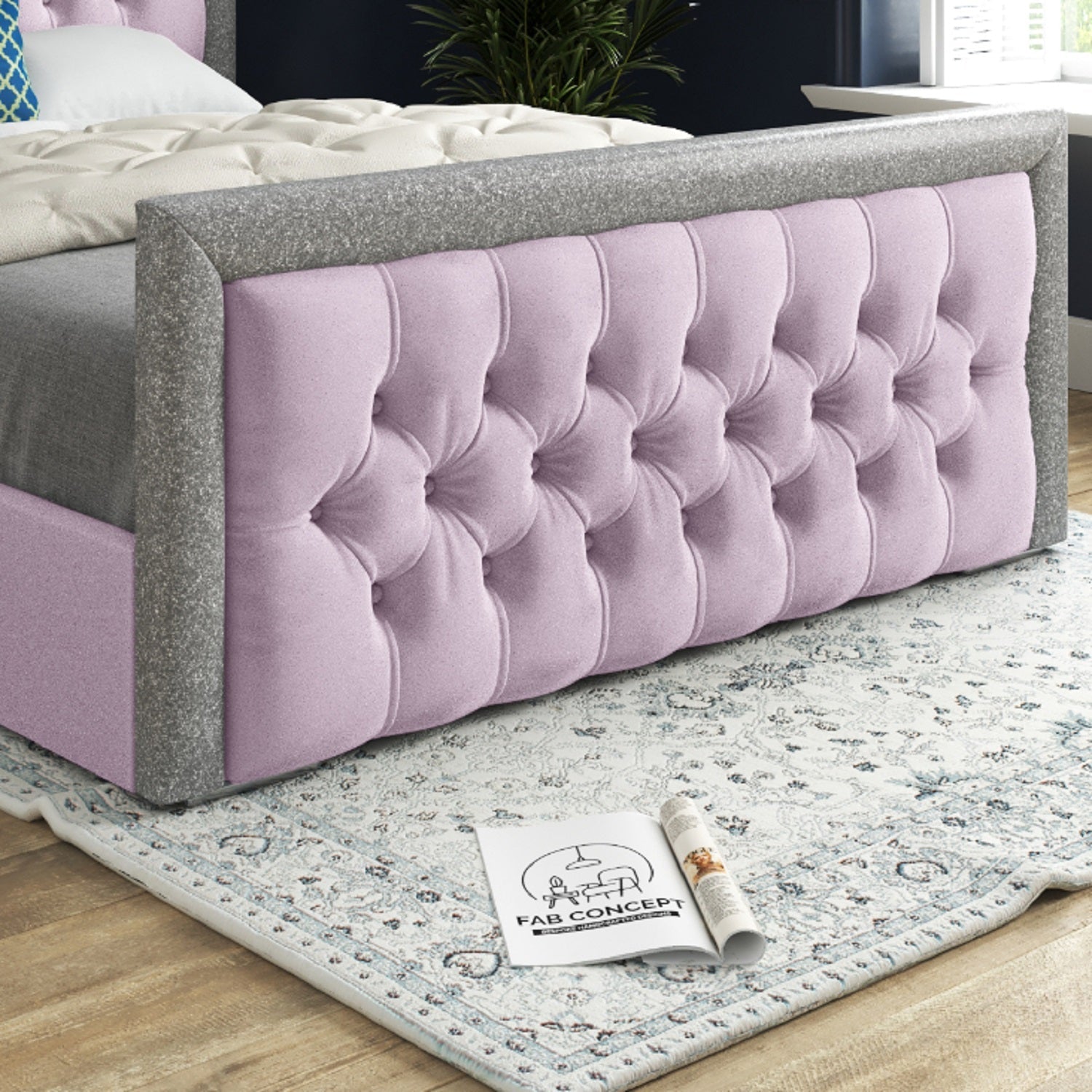 Venice Glitter Border Upholstered Soft Velvet Bed Frame