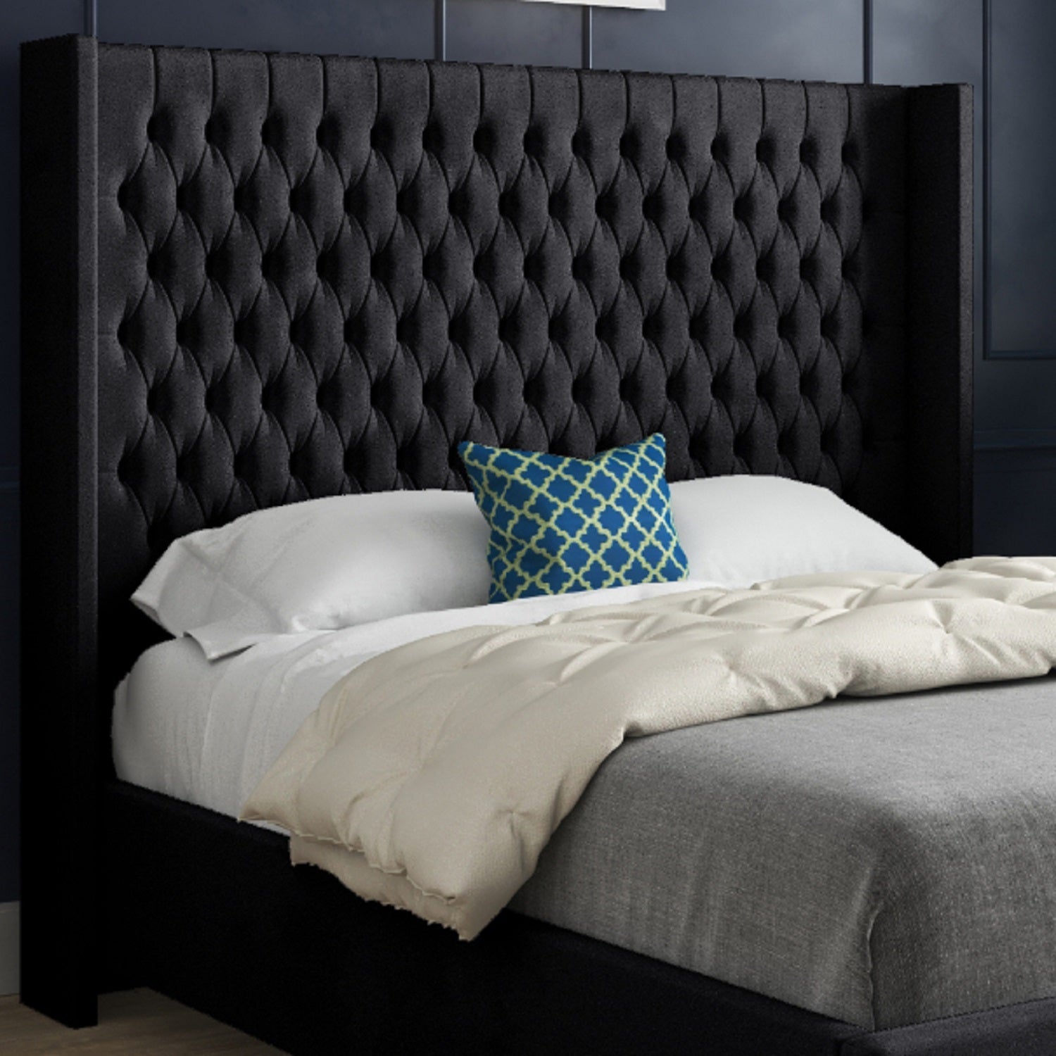 Volta Straight Winged Upholstered Soft Velvet Bed Frame