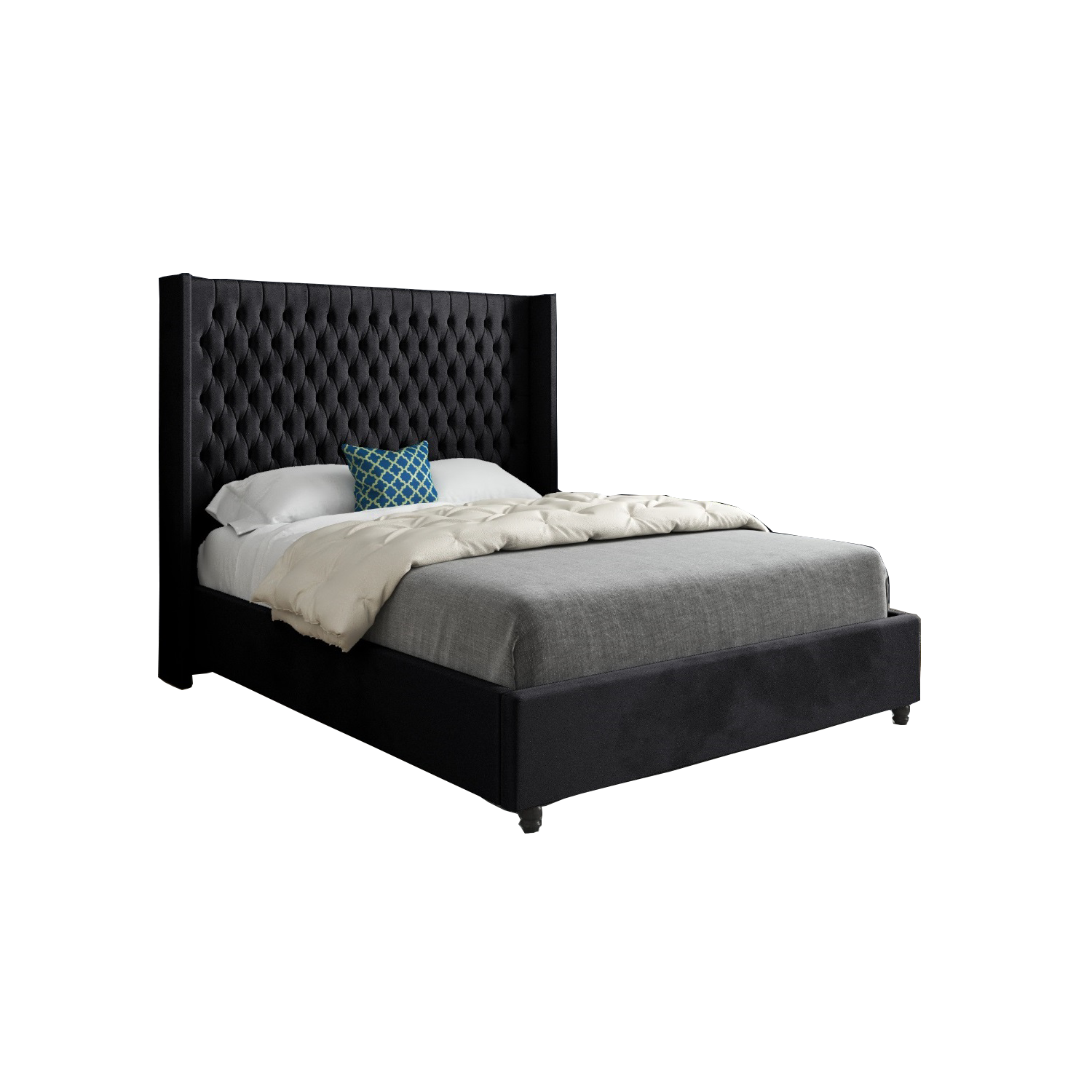 Volta Straight Winged Upholstered Soft Velvet Bed Frame