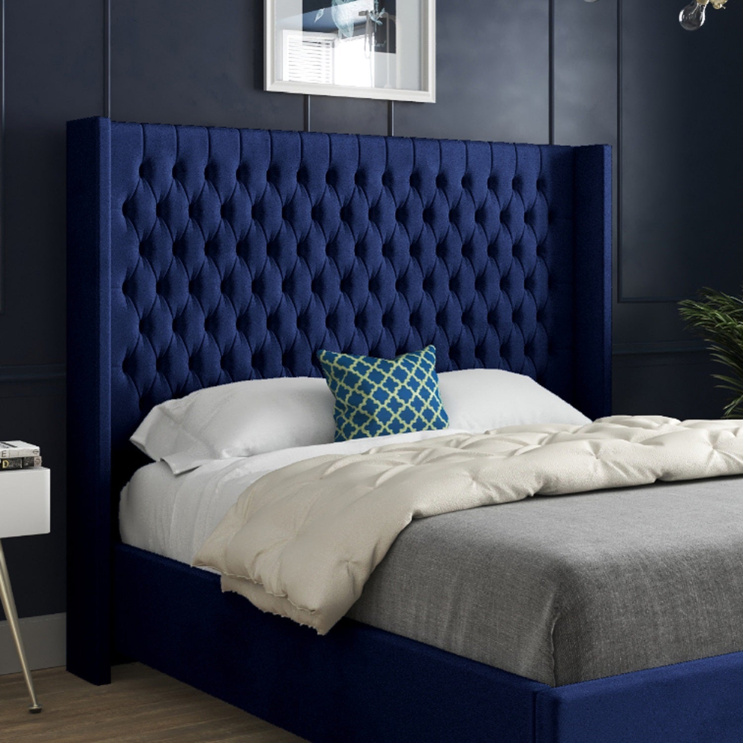 Volta Straight Winged Upholstered Soft Velvet Bed Frame