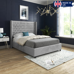 Volta Straight Winged Upholstered Soft Velvet Bed Frame