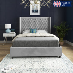 Volta Straight Winged Upholstered Soft Velvet Bed Frame