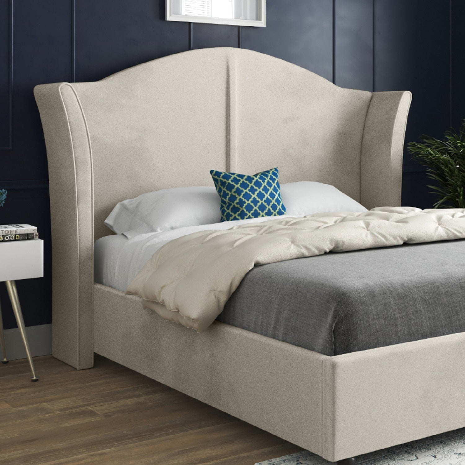 Zampa Curved Top Curved Winged Upholstered Soft Velvet Bed Frame