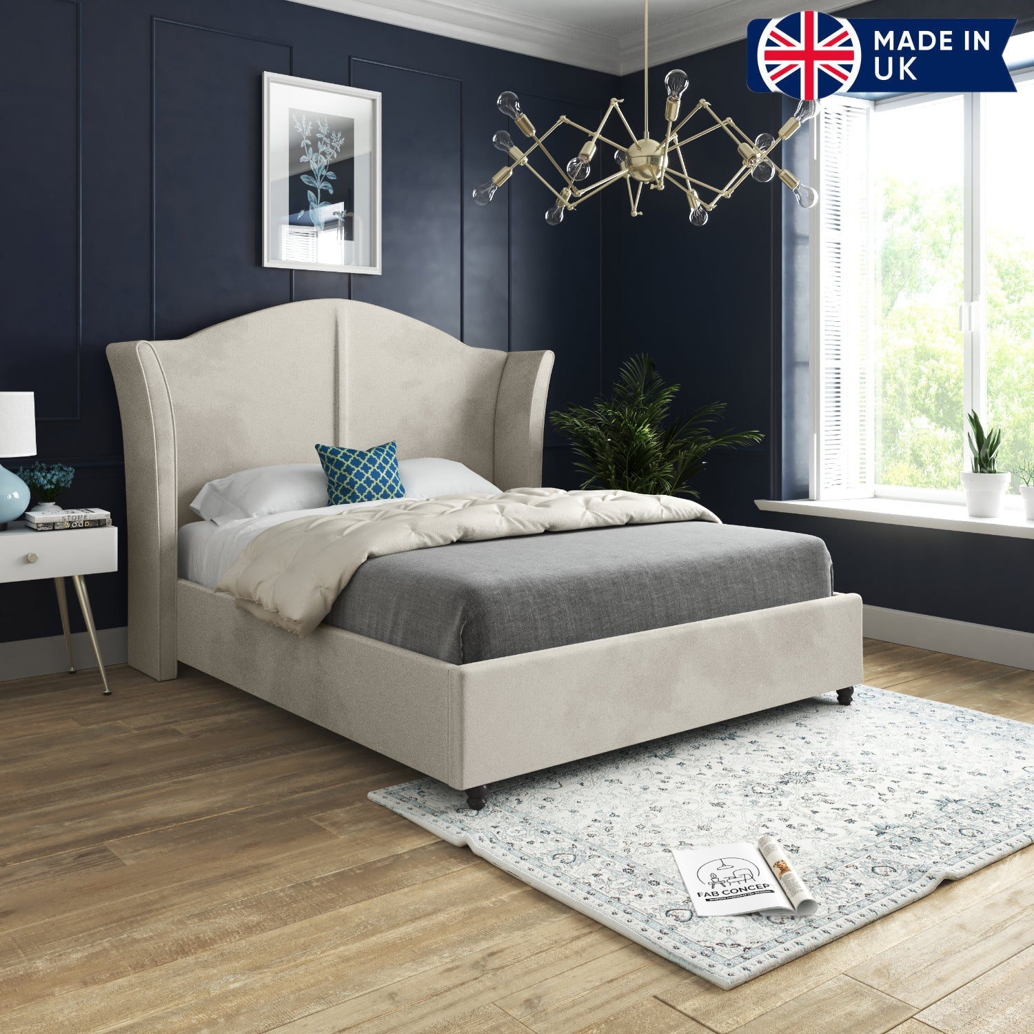 Zampa Curved Top Curved Winged Upholstered Soft Velvet Bed Frame