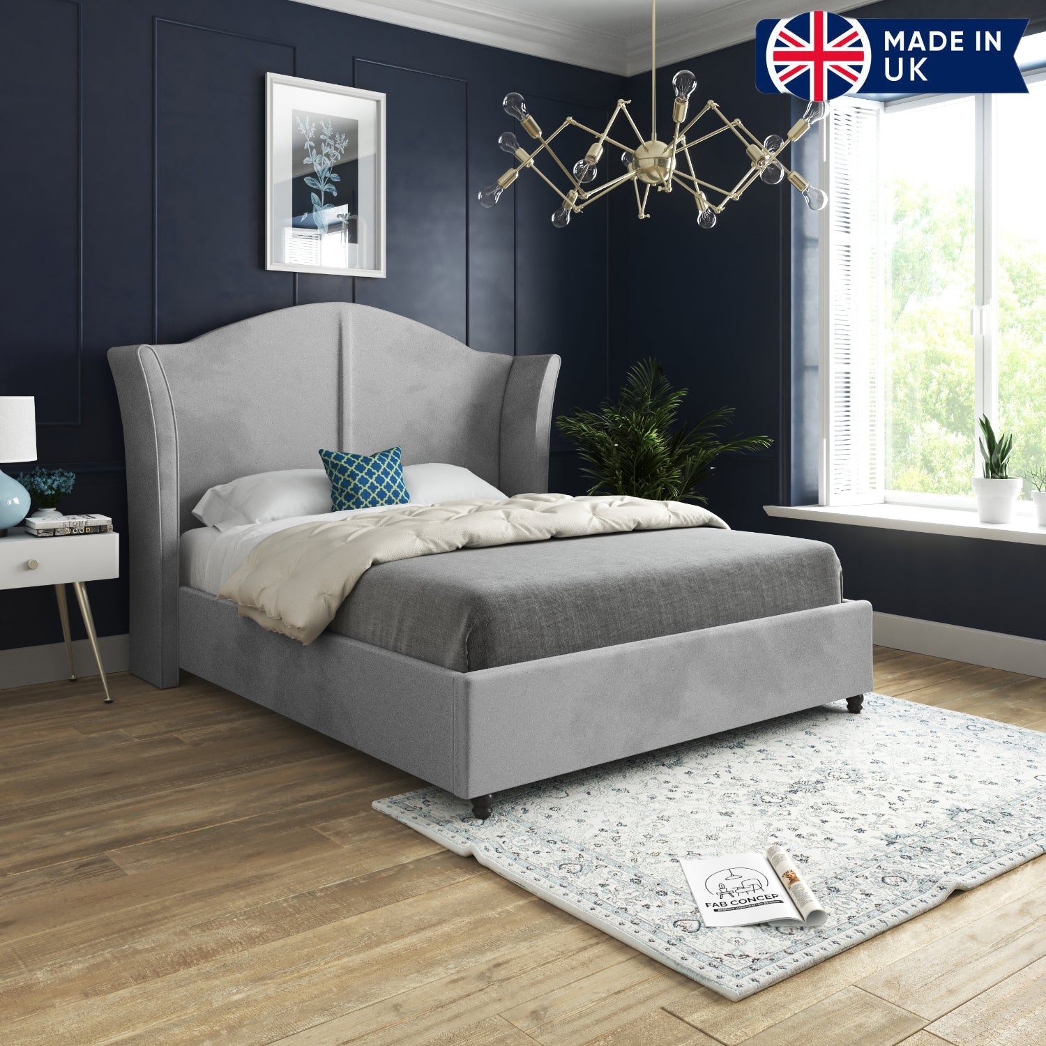 Zampa Curved Top Curved Winged Upholstered Soft Velvet Bed Frame