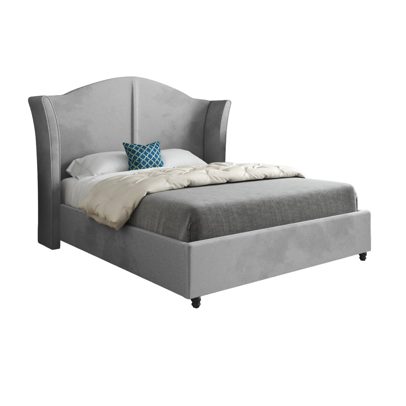 Zampa Curved Top Curved Winged Upholstered Soft Velvet Bed Frame