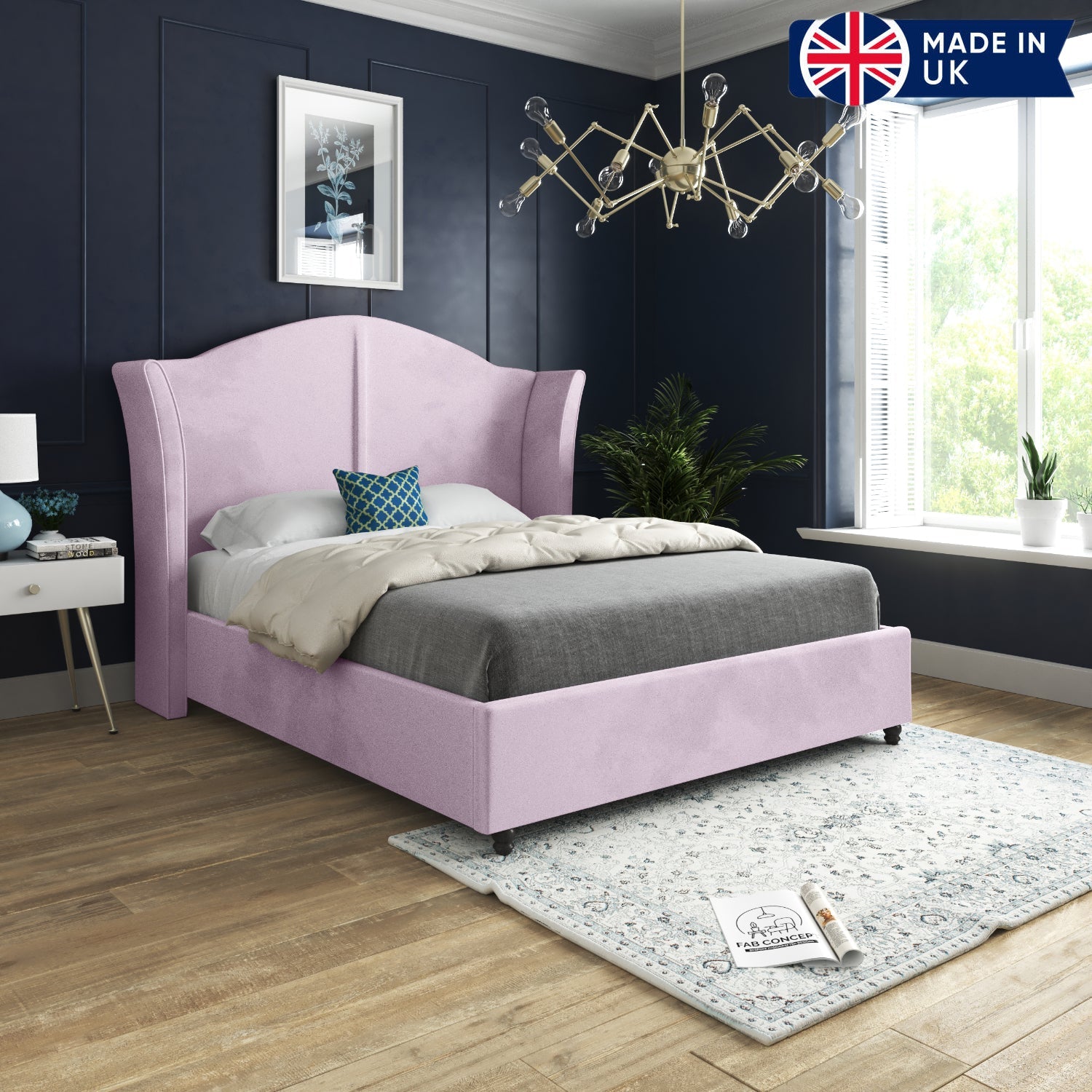 Zampa Curved Top Curved Winged Upholstered Soft Velvet Bed Frame