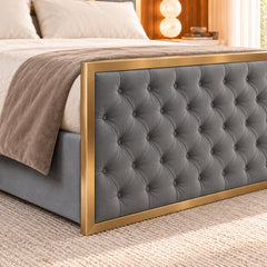 Alaya Upholstered Soft Velvet Metal Bed Frame