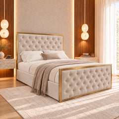 Alaya Upholstered Soft Velvet Metal Bed Frame