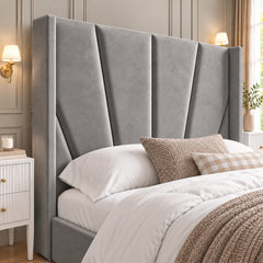Baconton Wide Curved Winged Upholstered Soft Velvet Bed Frame