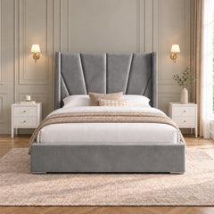 Baconton Wide Curved Winged Upholstered Soft Velvet Bed Frame