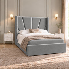 Baconton Wide Curved Winged Upholstered Soft Velvet Bed Frame