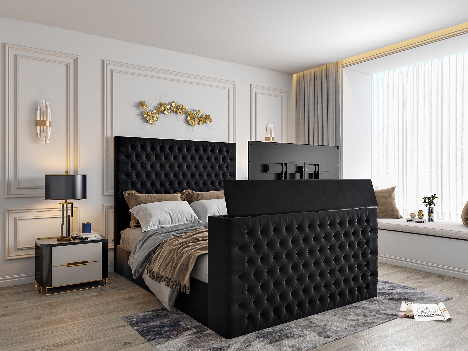 Claridges Upholstered Soft Velvet Tv Bed Frame