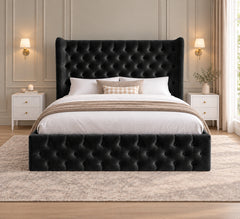 Ethan Wide Winged Upholstered Soft Velvet Bed Frame