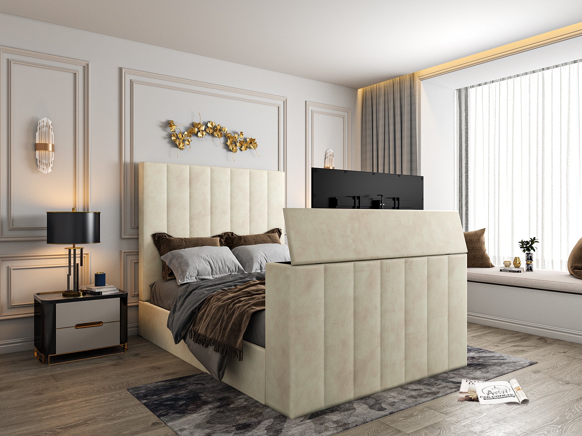 Jameson Upholstered Soft Velvet Line Tv Bespoke Bed Frame