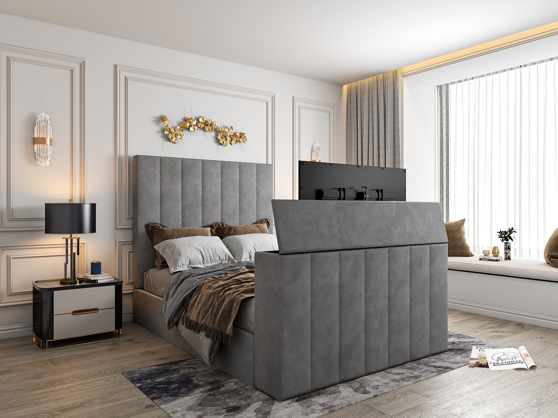 Jameson Upholstered Soft Velvet Line Tv Bespoke Bed Frame