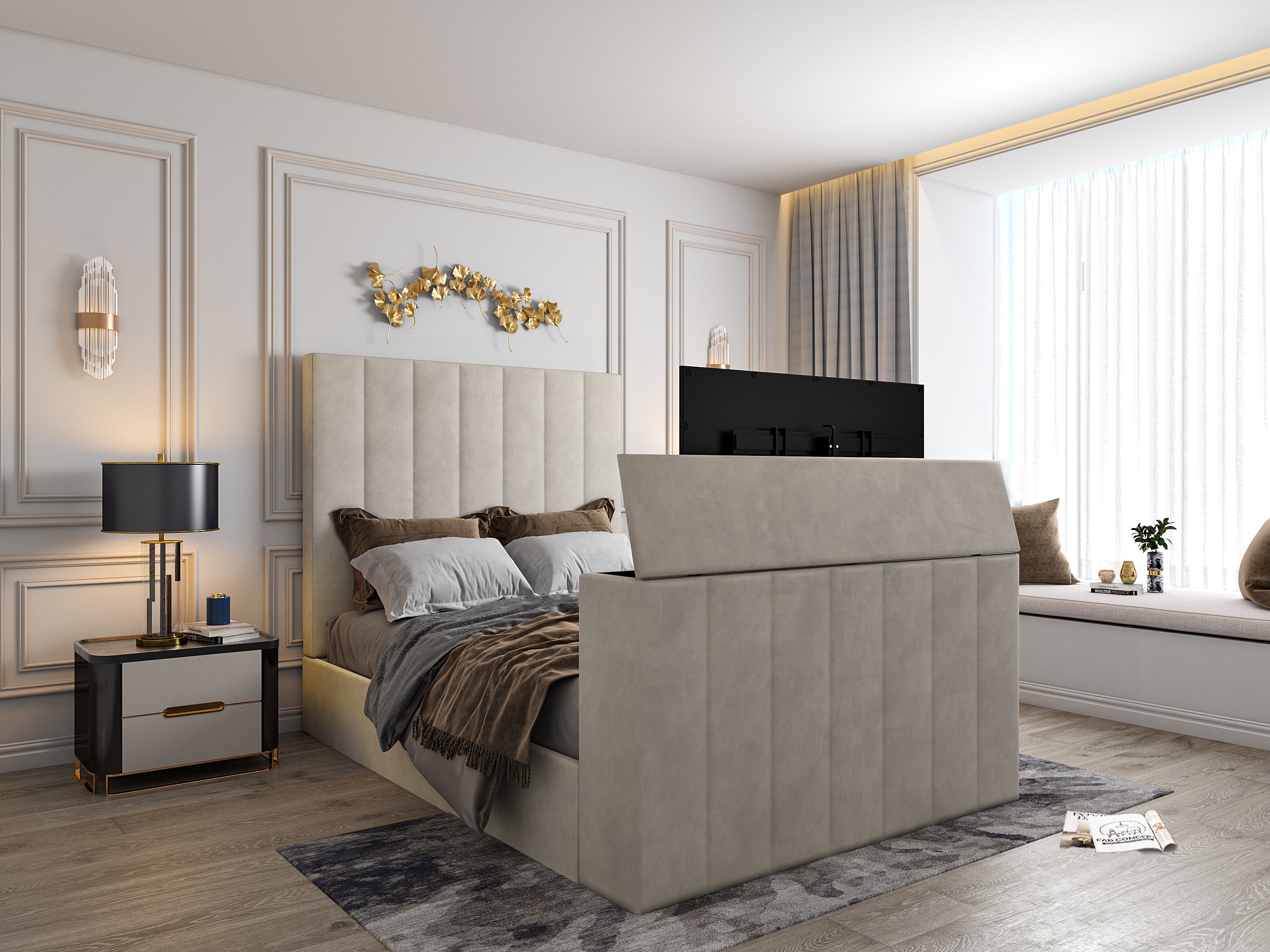 Jameson Upholstered Soft Velvet Line Tv Bespoke Bed Frame