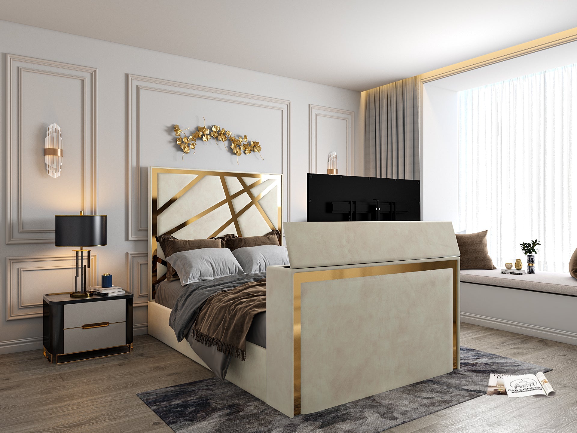 Rayleigh Upholstered Soft Velvet Tv Bed Frame