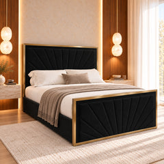 Rosalina Upholstered Soft Velvet Metal Bed Frame